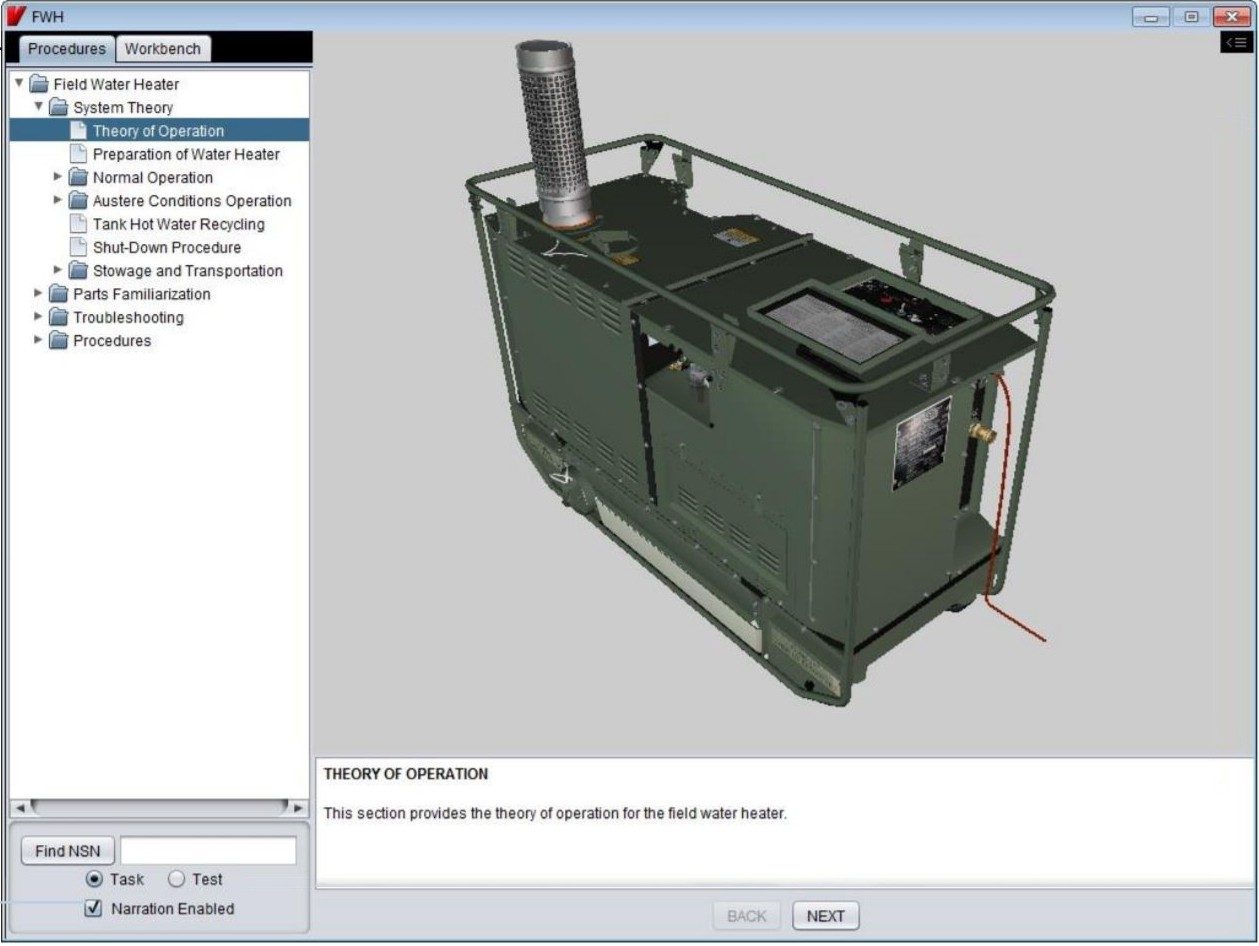 Audio Visual Trainer, showing a list of procedures on the left-hand side of the VISTA program window