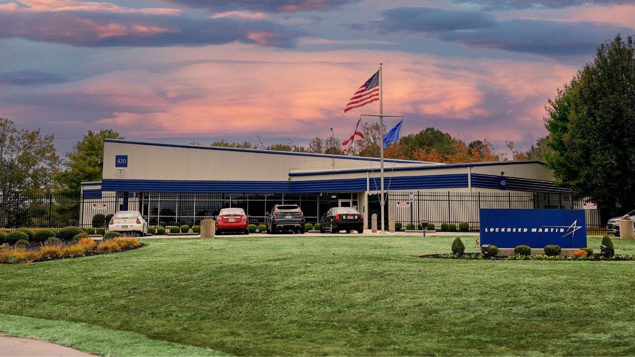 The front office building of the Courtland site at sunset.
